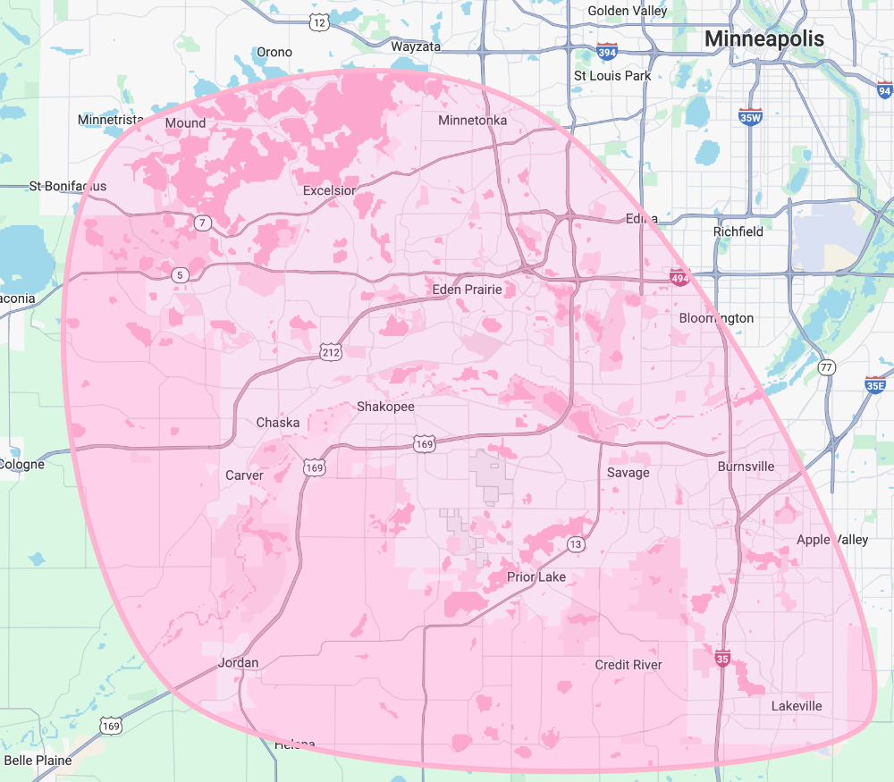 map of service area in the Twin Cities metro